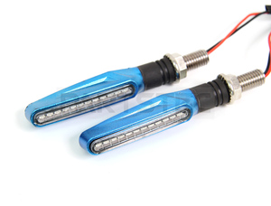 ★訳あり品★ DC12V バイク 汎用 LED シーケンシャル 流れるウインカー ブルー 左右セット クリア M10 12連 SMD / 14-38 JP NG*