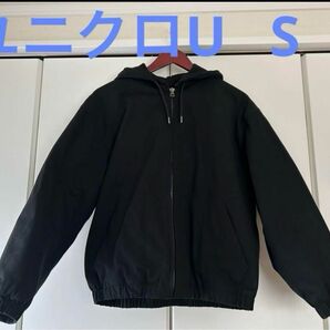 【美品】ユニクロU フーデッドジップアップブルゾン　S ブラック　キッズ160