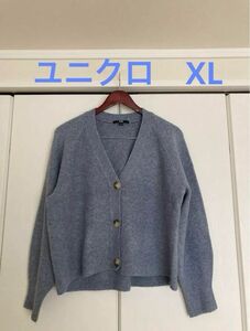 【美品】ユニクロ　スフレーンショートカーディガン （長袖） XL ブルー