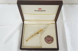 ⑦ AURORA アウロラ Leonardo da Vinci レオナルド ダ ヴィンチ ゴールドモデル ペン先18Kt 万年筆 箱付き 筆記用具 5903256021