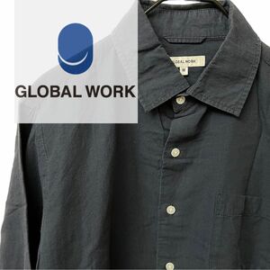 GLOBAL WORK グローバルワーク　コットン　リネン　七分袖　シャツ　Mサイズ　ネイビー