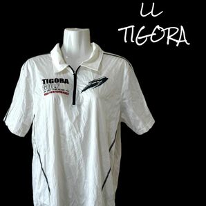【TIGORA】　ゴルフウェアー/M's/半袖ポロシャツ透け感ハーフジップ
