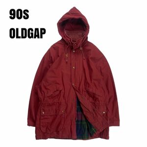 90s OLD GAP "SPORTS LIFE" オールドギャップ コットン マウンテンパーカー レッド L 裏地チェック