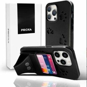 PROXA iPhone 14ケース スタンド付 黒 MagSafe充電対応 ブラック カード収納 カバー