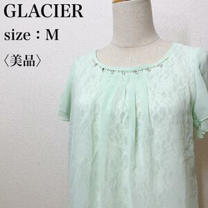 【美品】GLACIER グラシア 大人女子 フェミニン 煌びやか M 花柄レースシフォンブラウス 大人かわいい 華やか レディース夏物 き41