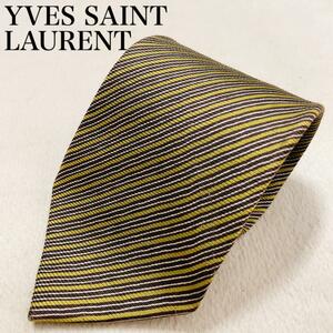 YVES SAINT LAURENT イヴサンローラン ネクタイ メンズ オフィス ビジネス 高級感 ブランド シルク100％ ワンポイントロゴ ストライプ K86