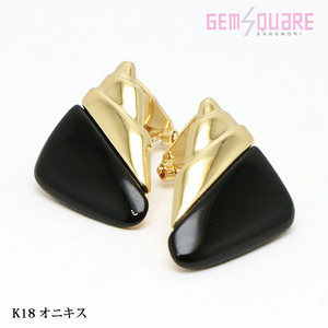 [ price cut negotiations possible ]K18YG onyx earrings plate onyx ×2 4.83g spring type finishing settled [ pawnshop . shop ]