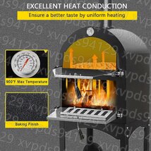 屋外ピザオーブン12、煙突とピザストーンを備えたポータブル薪ストーブピザメーカー、2層ピザオーブン薪窯、取り外し可能なホイール_画像3