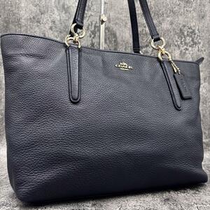 極美品　希少色　コーチ COACH トートバッグ　ショルダーバッグ　 オールレザー 　ネイビー　26805　ビジネスバッグ A4収納可能　人気