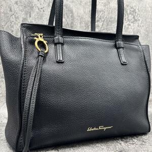 A4収納/大容量◎ フェラガモ Salvatore Ferragamo 美品◎ メンズ ビジネス トートバッグ エイミー ガンチーニ金具 レザー 本革 ブラック 黒