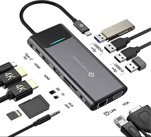 USB C ハブ 12-in-1 USB Type-c 変換アダプタ トリプルディスプレイ デュアルHDMI 4K VGA