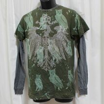 アイコニッククチュール ICONIC COUTURE メンズ長袖Tシャツ カーキグリーン Mサイズ 新品 ロンティー フクロウ アメリカ製_画像1