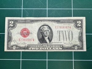 アメリカ合衆国　ジェファーソン　2ドル札　レッドシール　2ドル紙幣　1928年