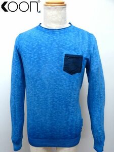  new goods!KOON Kuhn men's cotton after dyeing cool neck knitted Italy made / blue *L