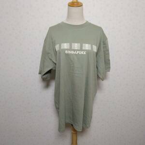 a74 良品 Singapore シンガポール Tシャツ マーライオン ロゴデザイン グリーン Lサイズ 綿100％ カジュアル デイリー USED 古着 メンズ