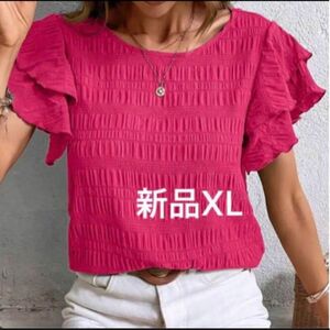 新品　レディース　半袖シャツ　チュニック　韓国風　ピンク　トップス　XL 大きいサイズ　ゆったり