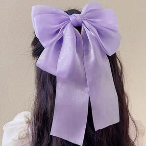 【輸入品】シアーリボンクリップ パープル ヘアクリップ バレッタ ヘアピン