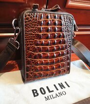 逸品*16万◆イタリア・ミラノ発*BOLINI/ボリニ・最上級牛革・クロコダイル*ショルダーバッグ/リュックサック・茶色_画像3