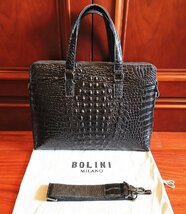 最高級逸品20万◆イタリア・ミラノ発*BOLINI/ボリニ・最上級牛革・クロコダイル*ビジネスバック/ブリーフケース・黒_画像1