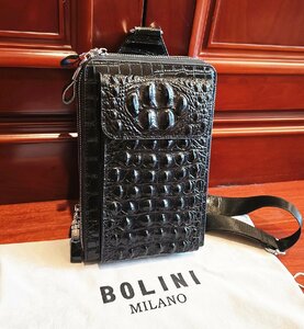 最上級逸品*18万◆イタリア・ミラノ発*BOLINI/ボリニ・最上級牛革・クロコダイル*ショルダーバッグ/リュックサック・黒