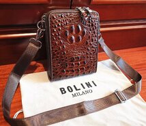 逸品*16万◆イタリア・ミラノ発*BOLINI/ボリニ・最上級牛革・クロコダイル*ショルダーバッグ/リュックサック・茶色_画像7