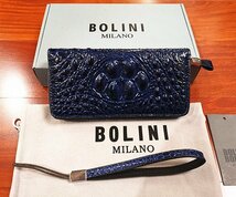 逸品*イタリア製※定価15万◆イタリア・ミラノ発*BOLINI/ボリニ・最上級牛革・クロコダイル*ラウンドファスナー 長財布・紺_画像9