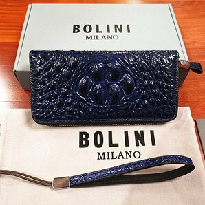 逸品*イタリア製※定価15万◆イタリア・ミラノ発*BOLINI/ボリニ・最上級牛革・クロコダイル*ラウンドファスナー 長財布・紺の画像9