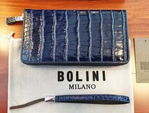 最高峰逸品*イタリア製※定価18万◆イタリア・ミラノ発*BOLINI/ボリニ・最上級牛革・クロコダイル*ラウンドファスナー 長財布・紺_画像2