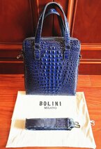 最上級逸品※定価18万◆イタリア・ミラノ発*BOLINI/ボリニ・最上級牛革・クロコダイル*トートバッグ/紺_画像7