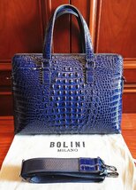 最高級逸品20万◆イタリア・ミラノ発*BOLINI/ボリニ・最上級牛革・クロコダイル*ビジネスバック/ブリーフケース・紺_画像3