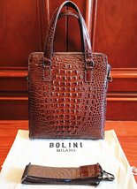 最上級逸品※定価18万◆イタリア・ミラノ発*BOLINI/ボリニ・最上級牛革・クロコダイル*トートバッグ・茶色_画像1