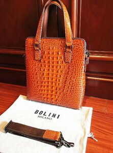 最上級逸品※定価18万◆イタリア・ミラノ発*BOLINI/ボリニ・最上級牛革・クロコダイル*トートバッグ/黄色い