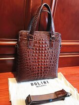 最上級逸品※定価18万◆イタリア・ミラノ発*BOLINI/ボリニ・最上級牛革・クロコダイル*トートバッグ・茶色_画像3