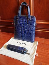 最上級逸品※定価18万◆イタリア・ミラノ発*BOLINI/ボリニ・最上級牛革・クロコダイル*トートバッグ/紺_画像3