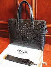 最高級逸品20万◆イタリア・ミラノ発*BOLINI/ボリニ・最上級牛革・クロコダイル*ビジネスバック/ブリーフケース・黒_画像5