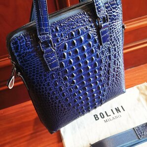 最上級逸品※定価18万◆イタリア・ミラノ発*BOLINI/ボリニ・最上級牛革・クロコダイル*トートバッグ/紺の画像6