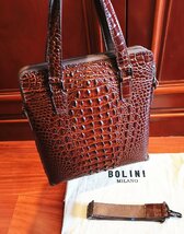 最上級逸品※定価18万◆イタリア・ミラノ発*BOLINI/ボリニ・最上級牛革・クロコダイル*トートバッグ・茶色_画像6