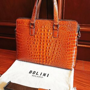 最高級逸品20万◆イタリア・ミラノ発*BOLINI/ボリニ・最上級牛革・クロコダイル*ビジネスバック/ブリーフケース・黄色いの画像2