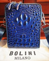 逸品*16万◆イタリア・ミラノ発*BOLINI/ボリニ・最上級牛革・クロコダイル*ショルダーバッグ/リュックサック・紺_画像2