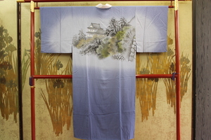  kimono now former times 6730 man. long kimono-like garment silk sleeve peerless reverse side attaching . tailoring . feather pattern attaching stone . tree . castle. pattern length 133cm