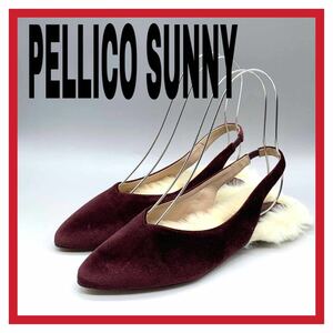  lady's PELLICO SUNNY ( Perry ko Sunny ) fur po Inte dotu strap mules purple wine 38 24cm shoes low heel 