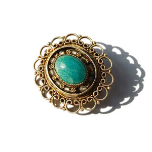 50s Vintage Israel Silver 925 Green Natural Stone Brooch　ヴィンテージ　ブローチ　イスラエル製　シルバー