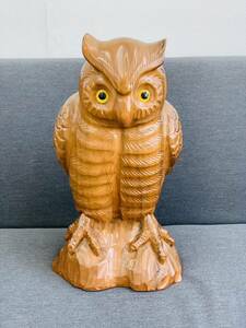 木彫りの フクロウ 置物 ふくろう 縁起物 インテリア 木製彫刻 オブジェ 民芸品