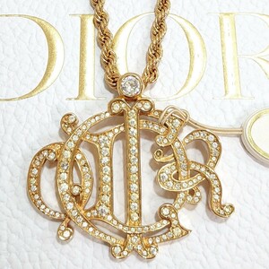 極美品 激レア Christian Dior ディオール ラインストーン 特大 旧ロゴ ネックレス ヴィンテージ アクセサリー BIGサイズ GOLD ゴールド 