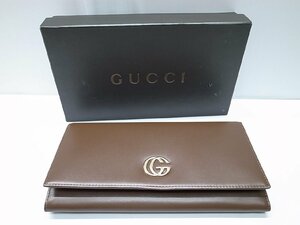 未使用☆【GUCCI】グッチ GG マーモント レザーカーフ 長財布 ブラウン ヴィンテージ メンズ