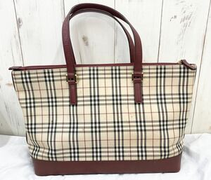 3K029 BURBERRY バーバリー ノバチェック キャンバス ハンドバッグ トートバッグ ボルドー レッド系