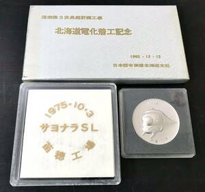 ds00a◎国鉄 鉄道 記念品 メダル 3点セット ケース付 100年記念メダル★サヨナラＳＬ 苗穂工場 蒸気機関車★北海道電化着工記念 