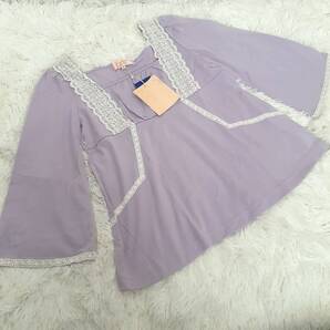 タグ付き未使用 MINIMUM ミニマム ベルスリーブ 柔らか レースが可愛い 七分袖 カットソー 紫 パープル 2 AA