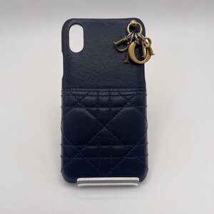 １円～　A-3　Christian Dior クリスチャンディオール　スマホケース　iphonX キルティング　ネイビー　レザー