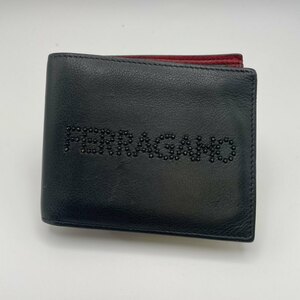 1円～　A-3　Salvatore Ferragamo サルヴァトーレ　フェラガモ　二つ折り財布　コンパクトウォレット　ブラック　スタッズ　レッド　